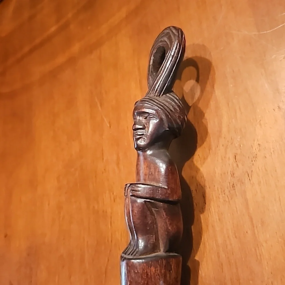 Vintage Tribal Carved Man Face Wood Dipper Pot Candle Wall Sconce